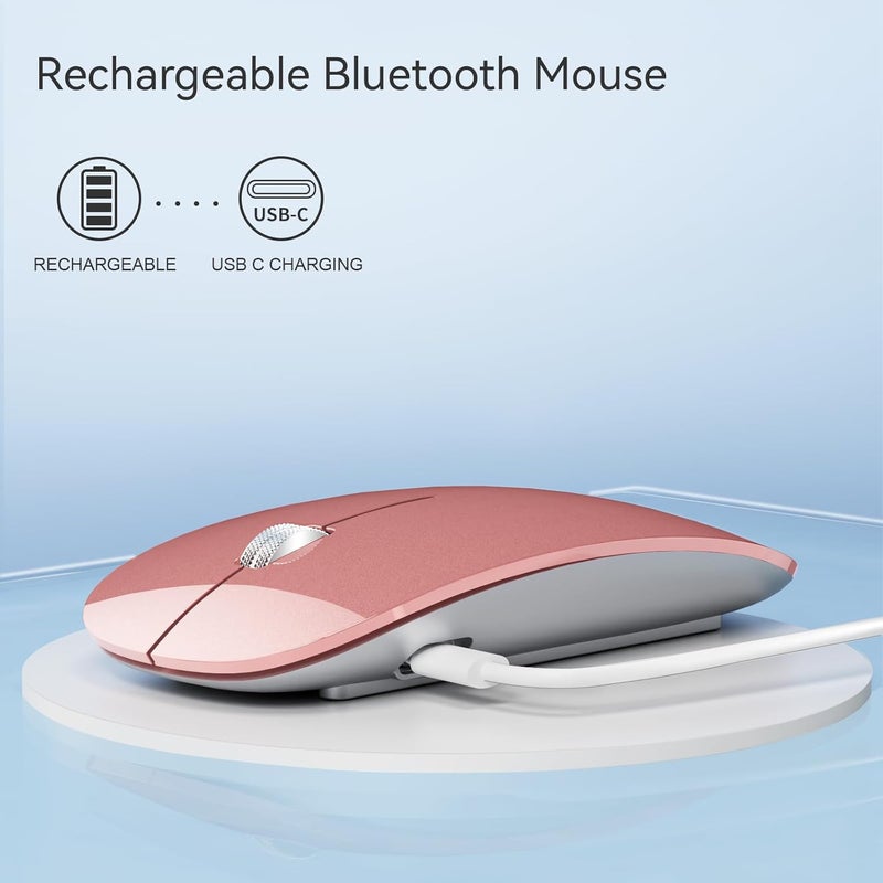 TENMOS M18 Bluetooth Mouse, USB C Rechargeable Wireless Mouse, Triple Mode (Dual Bluetooth+USB) Computer Silent Mice Portable with USB Receiver Type C Adapter for Laptop/MacBook/iPad/PC- Rose Gold - Image 4